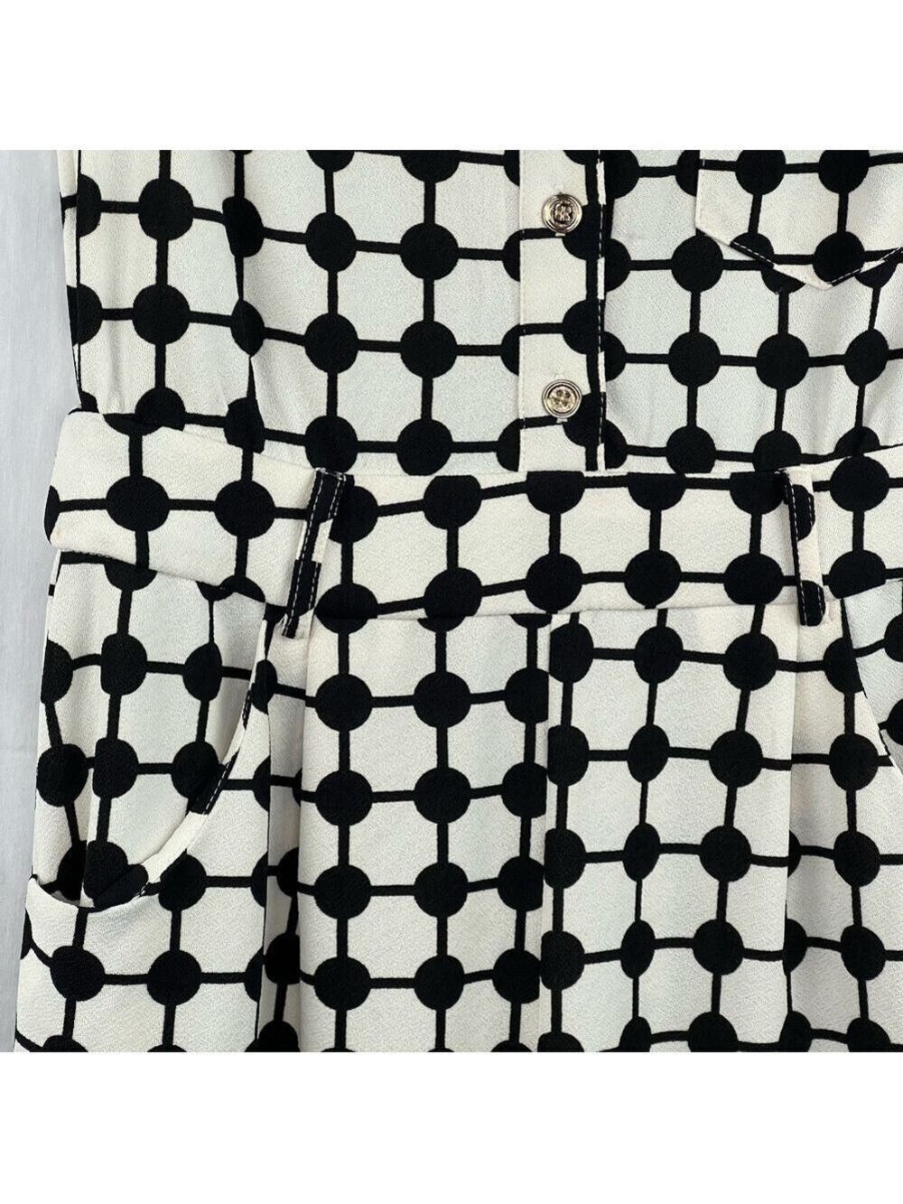 New-shop17 Black/Off White Geometric Print, Wide leg, Sleeveless S Jump Suit SM - Picture 7 of 16